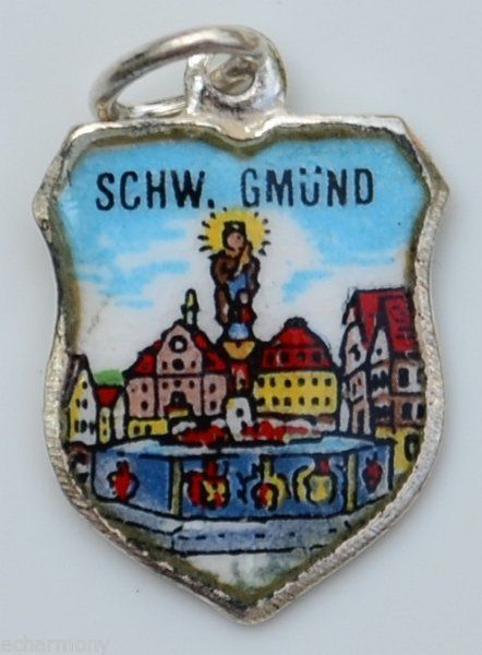Schwabisch Gmund GERMANY - Vintage Silver Enamel Travel Shield Charm